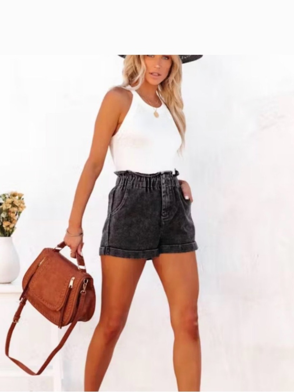 NWOT VICI Turner She + Sky High-Waist Washed Mauve Paperbag Shorts ~ Large